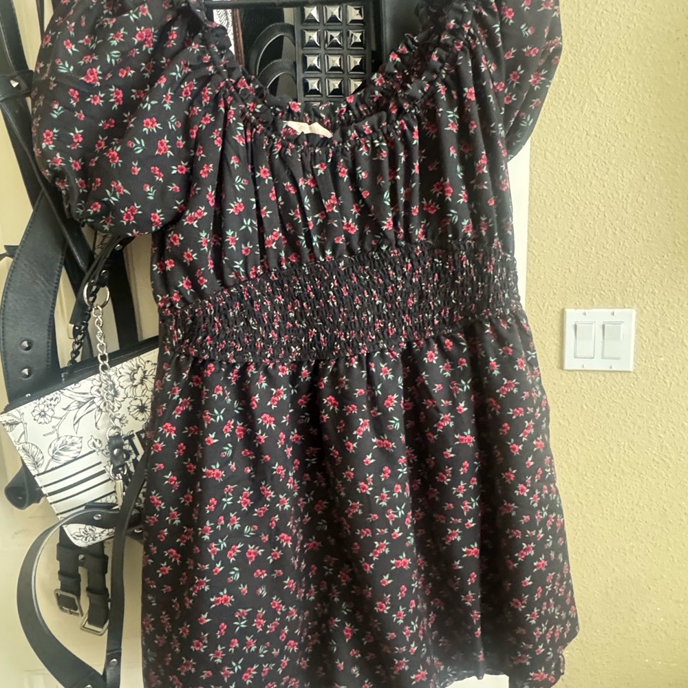 Floral Black and Red Women's Top